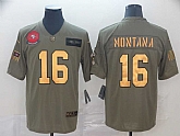 Nike 49ers 16 Joe Montana 2019 Olive Gold Salute To Service Limited Jersey,baseball caps,new era cap wholesale,wholesale hats